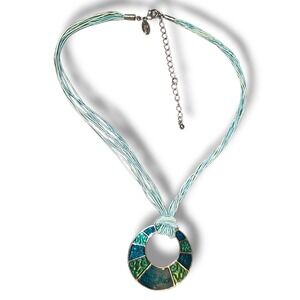 Lia Sophia Blue Green‎ Enamel Circle Pendant Necklace 16–18" Multistrand